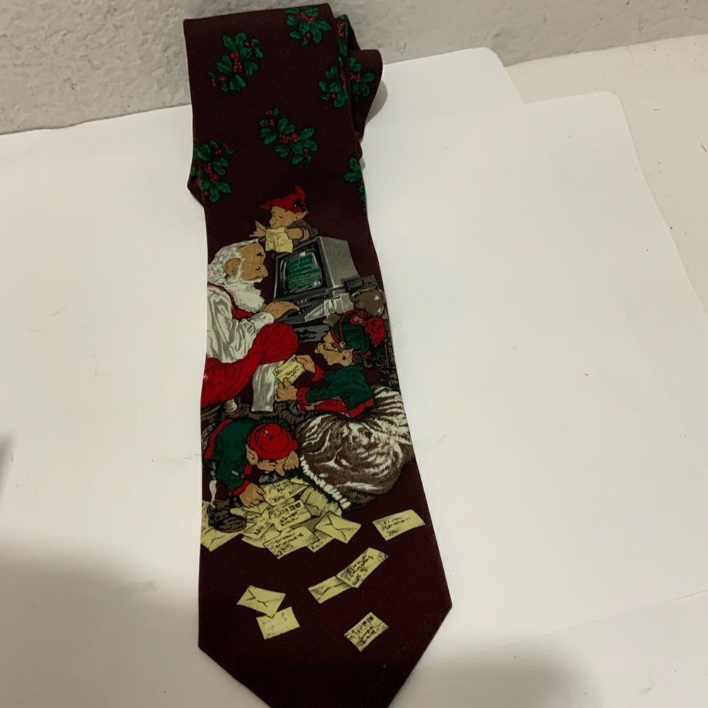 The Saturday Evening Post Mens Tie Santa Elves Christmas Letters Vintage 1997